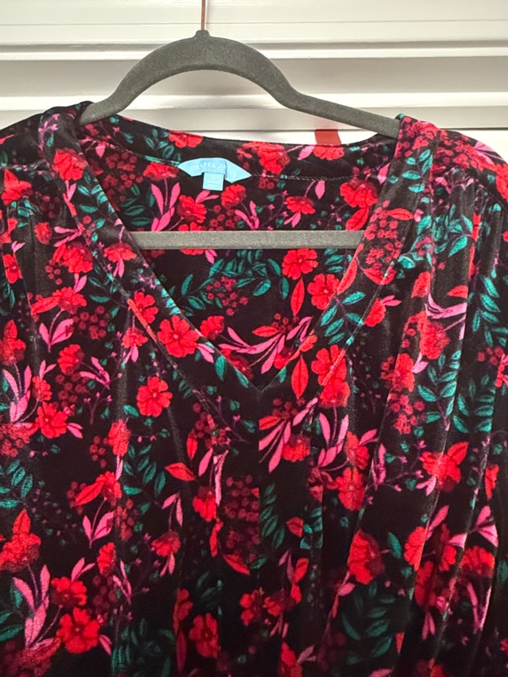 Draper James Black Dress with Red Floral Pattern Long Sleeve - Picture 4 of 4